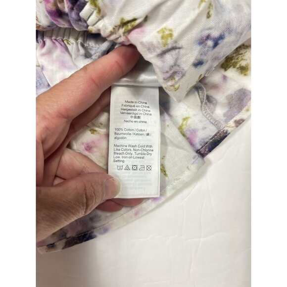 J Crew Top Womens 12 Floral Whimisical Milkmaid Blouse White Purple Cottagecore - Picture 12 of 13